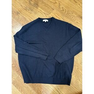 Turnbury Men's Extra Fine Merino Wool V-Neck Sweater Size XL Navy Blue